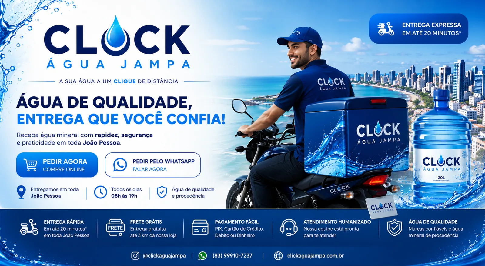 Entregador da Click Água Jampa levando galões de água em João Pessoa